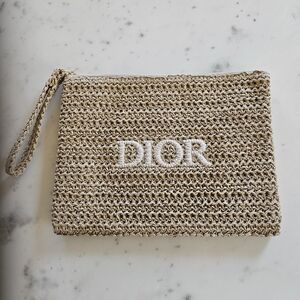 Christian Dior Raffia Cosmetic Pouch Trousse Bag w/ Box